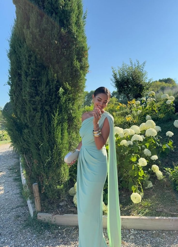 Elegant Mermaid One Shoulder Satin Pleated Long Prom Dress,Formal Dress C5862