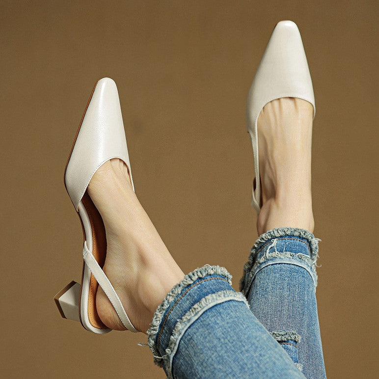 Pointed Toe Slingback Block Heel Pumps