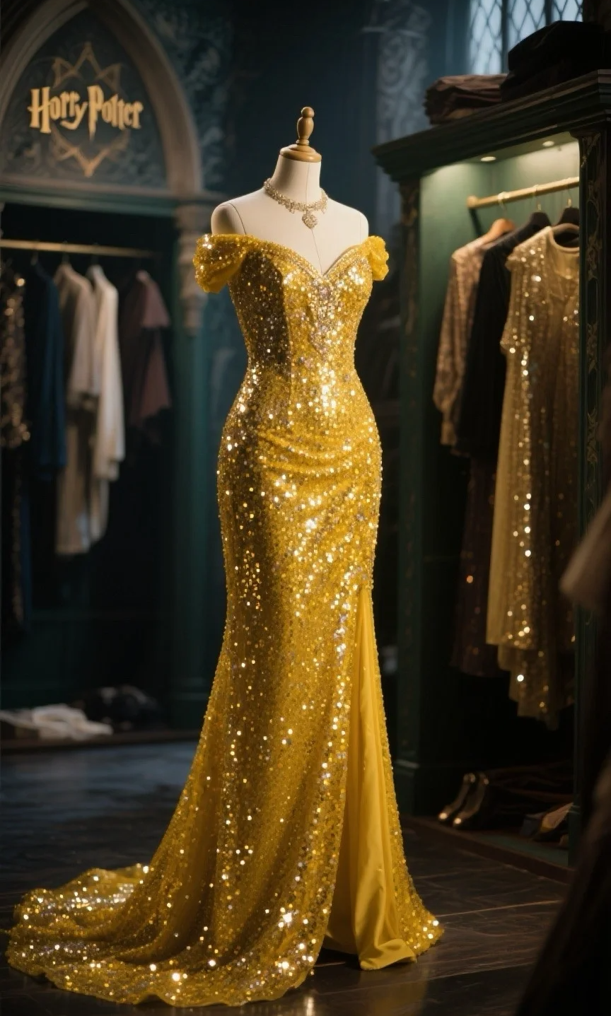 Shiny Sexy Yellow Mermaid Off The Shoulder Sequin Slit Long Prom Dress, Evening Dress C6107