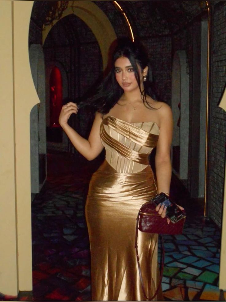 Classy Golden Mermaid Strapless Satin Long Prom Dress, Evening Dress C6120