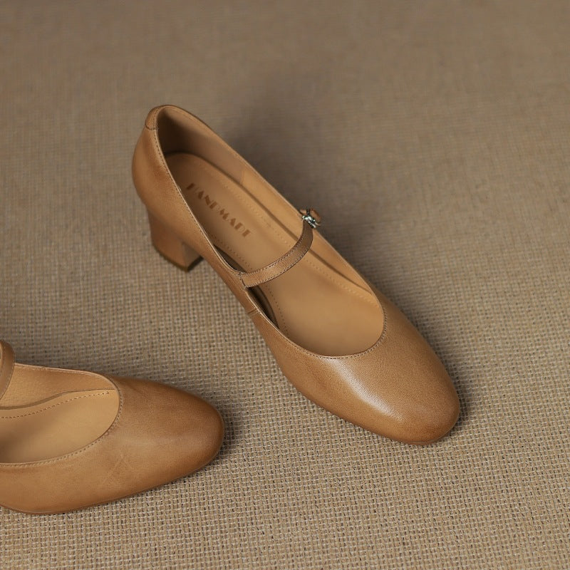Square Toe Buckle Strap Block Heel Mary Jane Pumps
