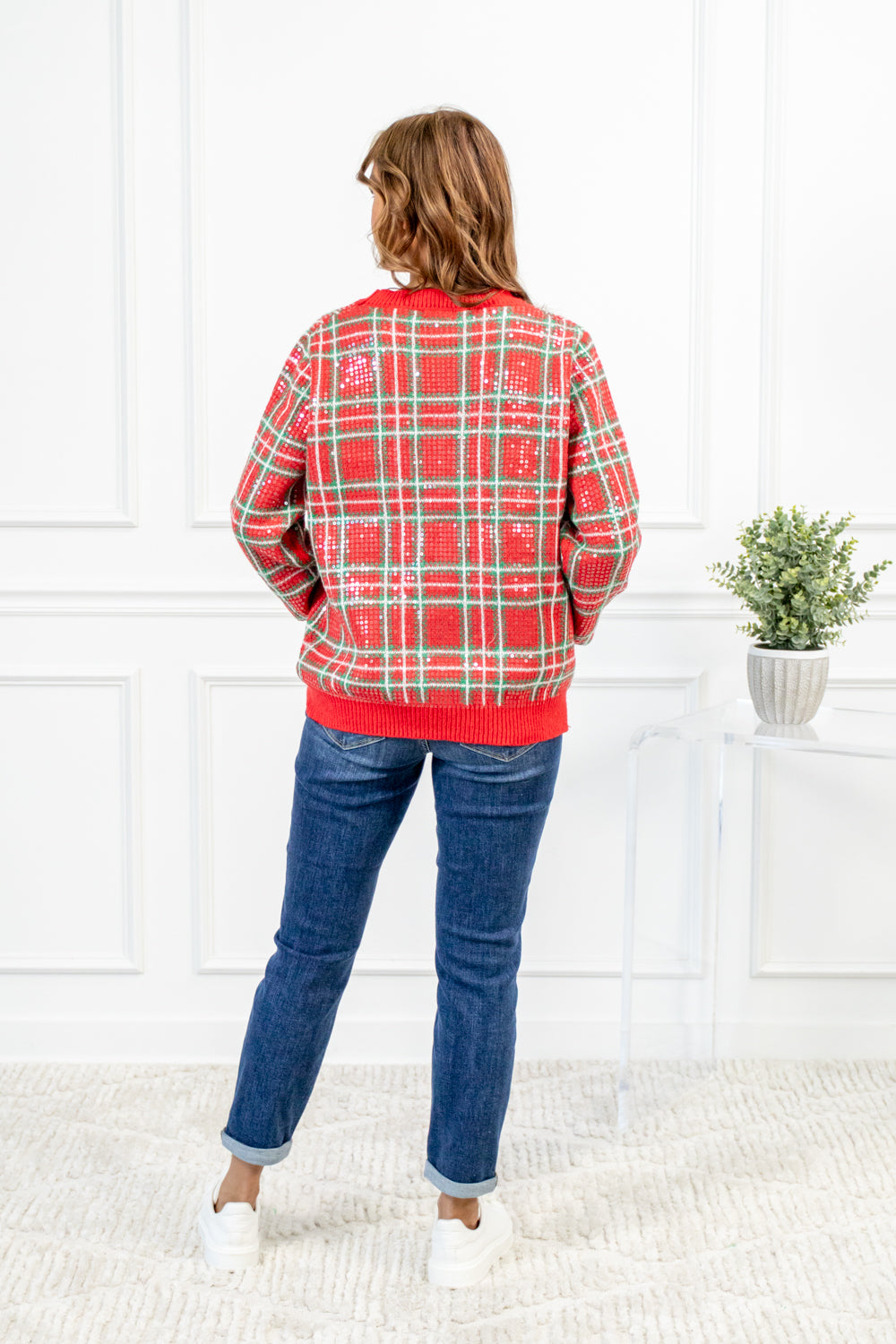 Glittering Plaid Sequin Sweater