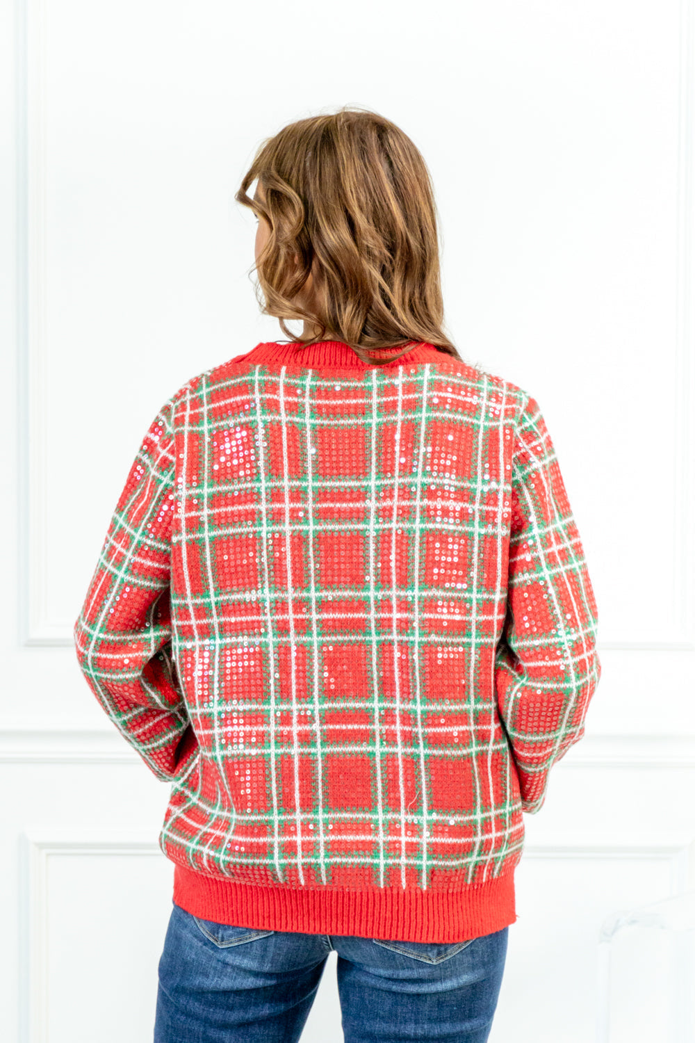 Glittering Plaid Sequin Sweater