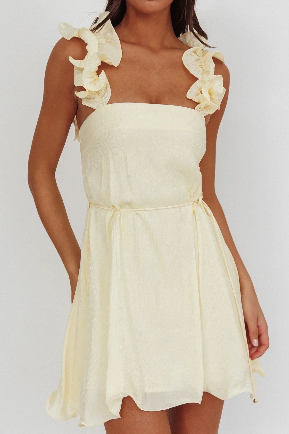Glow Lettuce Edge Strap Mini Dress Butter