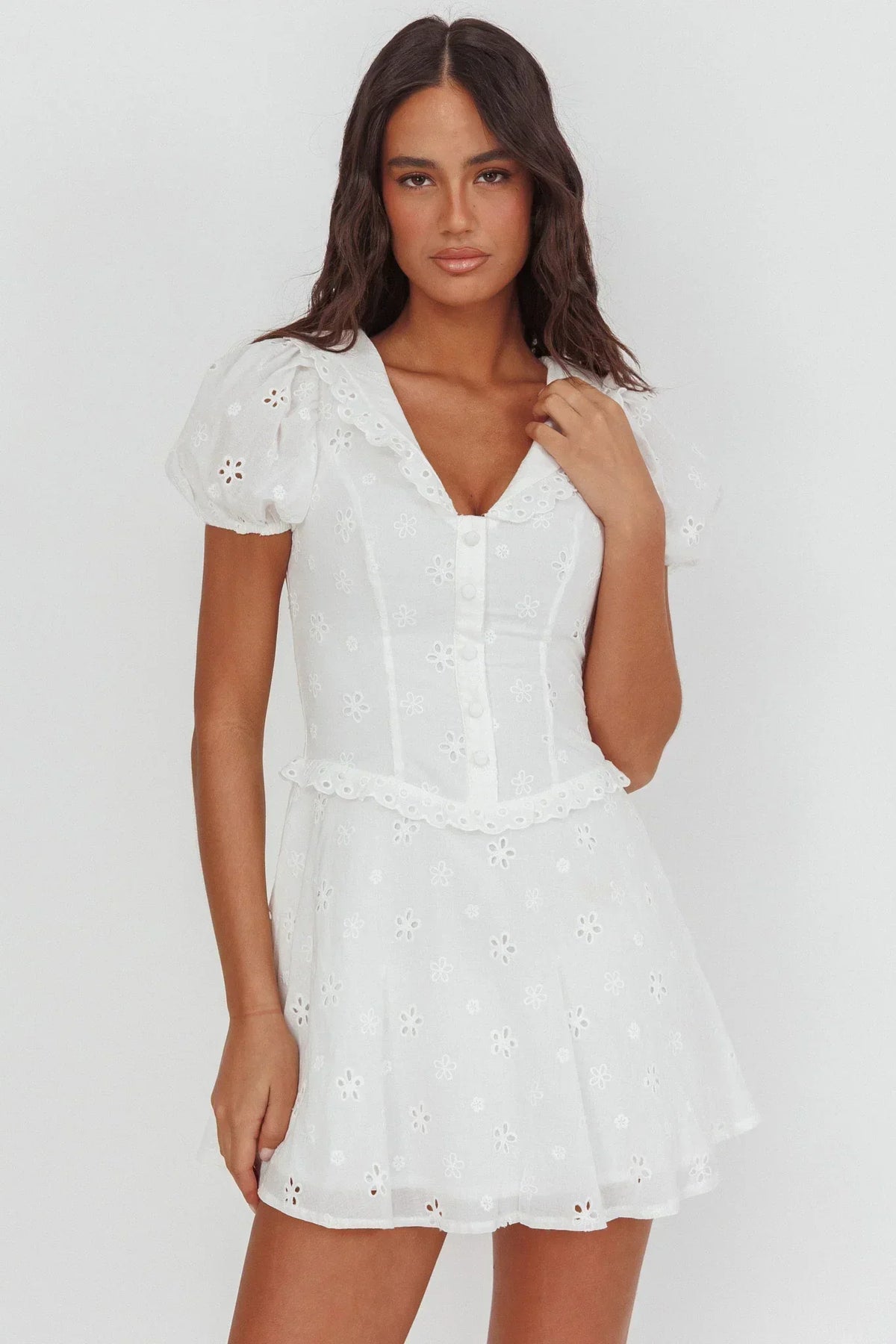 Aylin Collared Eyelet Mini Dress White