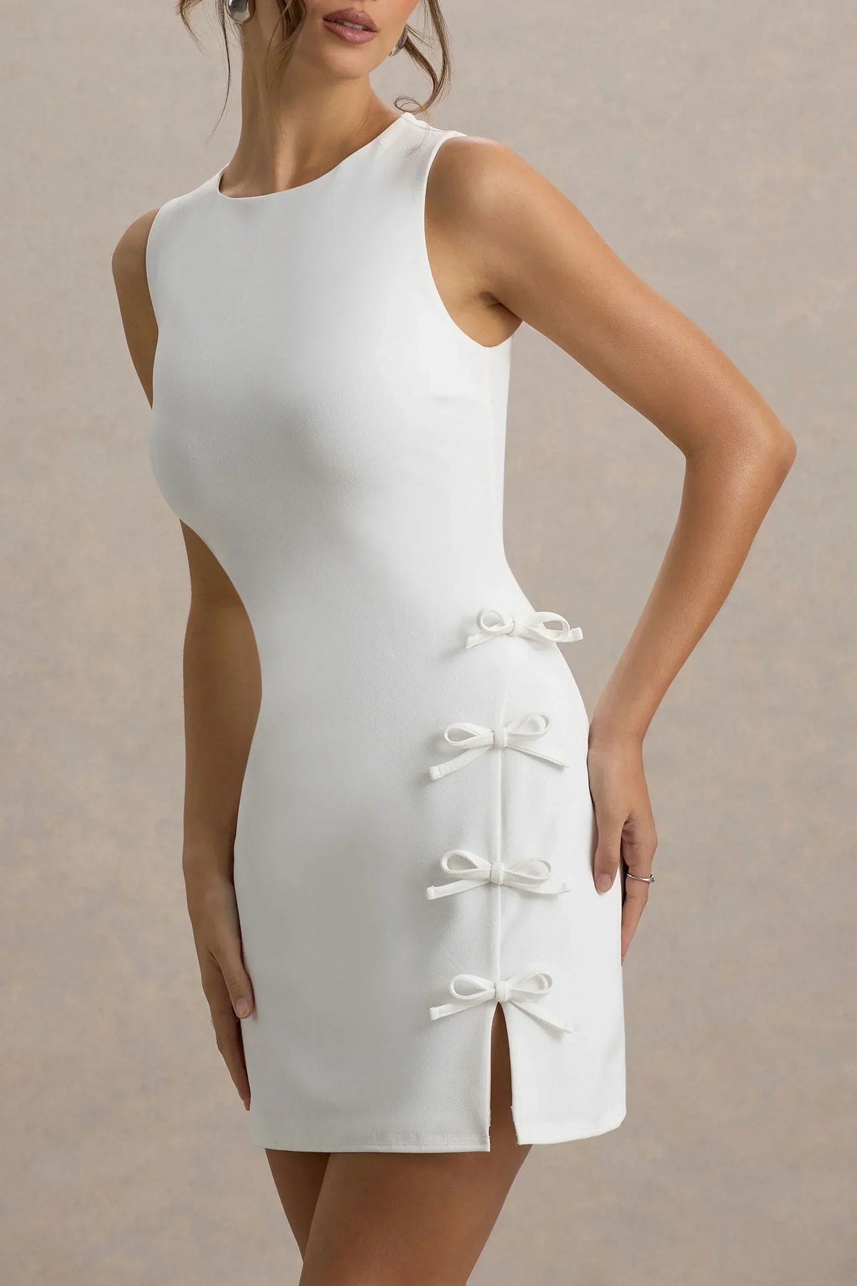 Kalina | White Mini Dress With Bow Detail