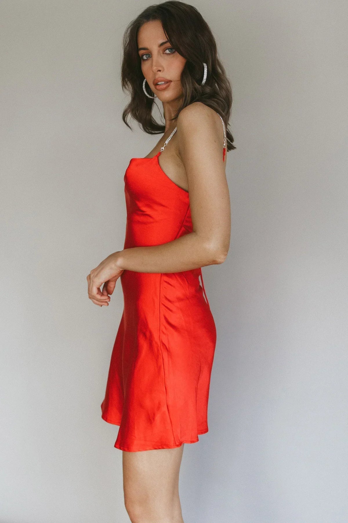 Satin Cowl Neck Lace Up Open Back Slip Mini Dress 5