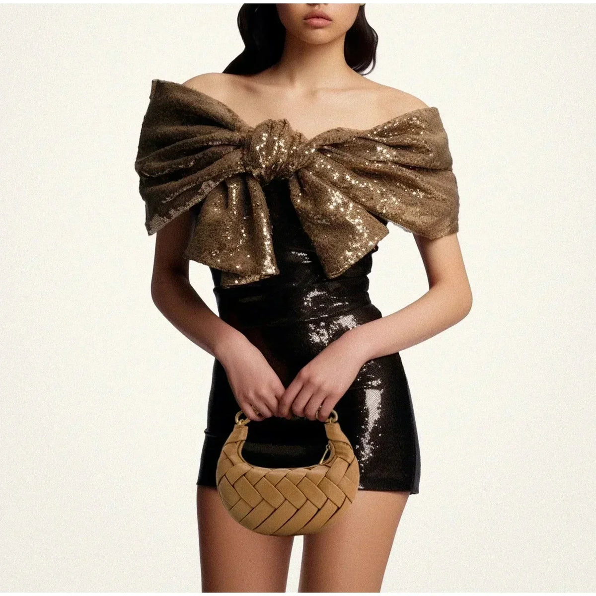 Woven Faux Leather Top Handle Mini Bag