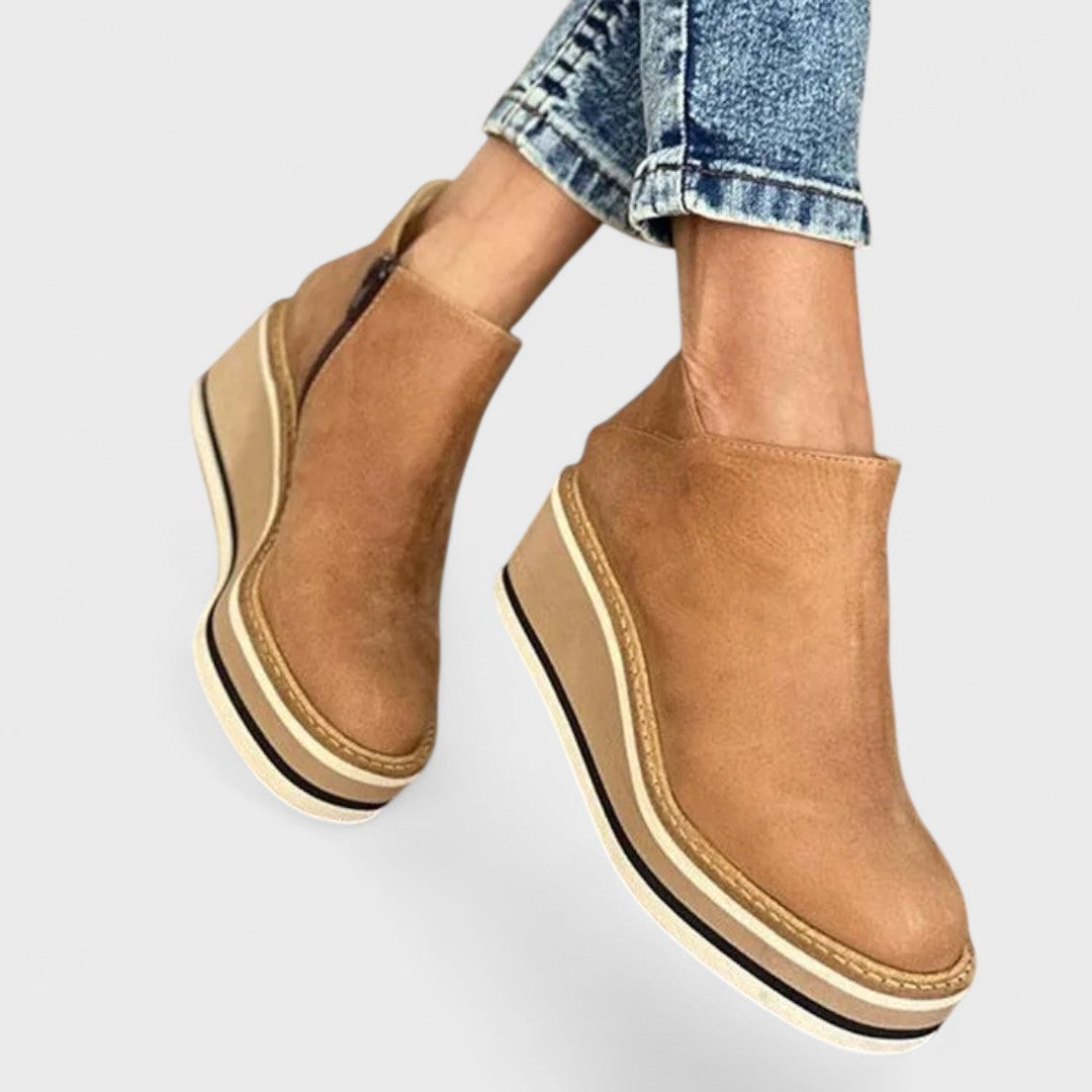 Suede Look Round Toe Platform Wedge Ankle Boots