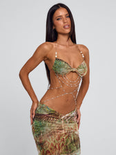 Pearl Chain Halter Neck Cut Out Mesh Maxi Dress 4