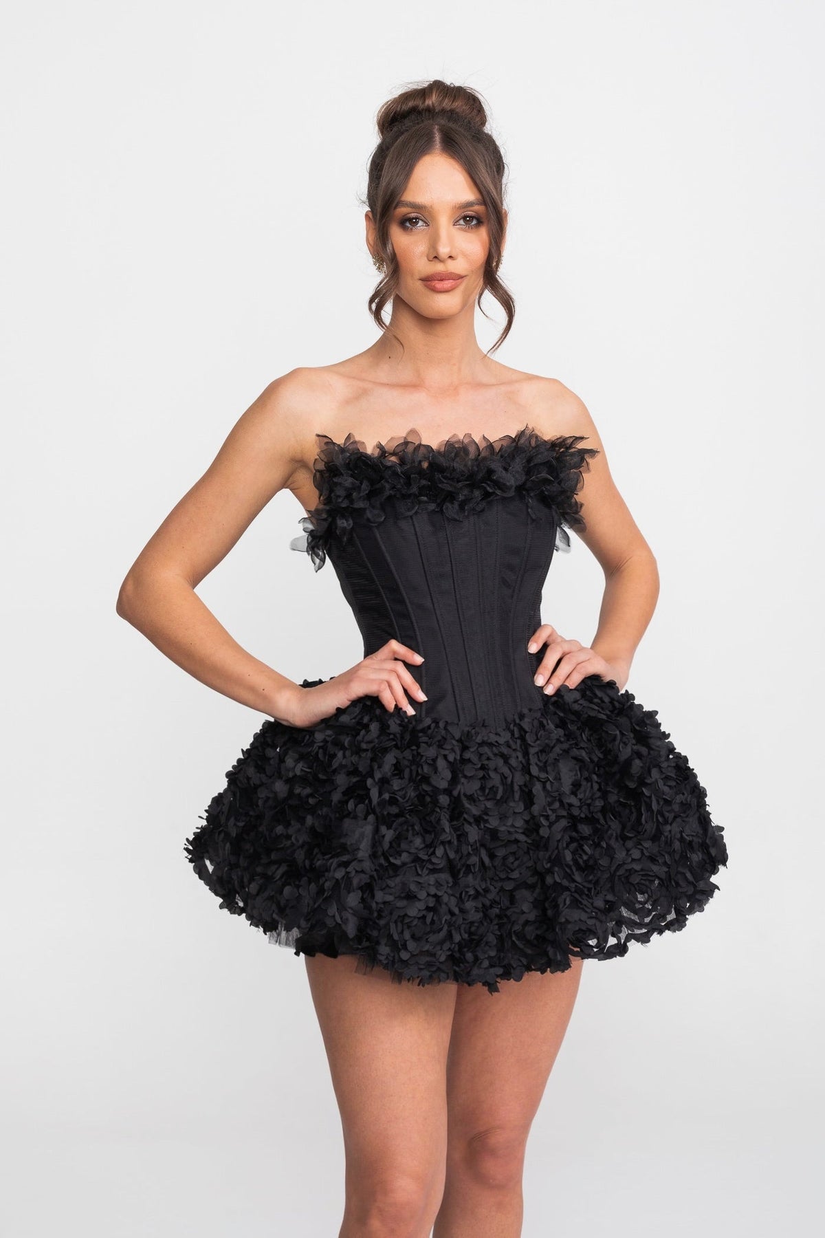 Strapless Corset Bodice 3D Floral Applique Skirt Mini Dress 2