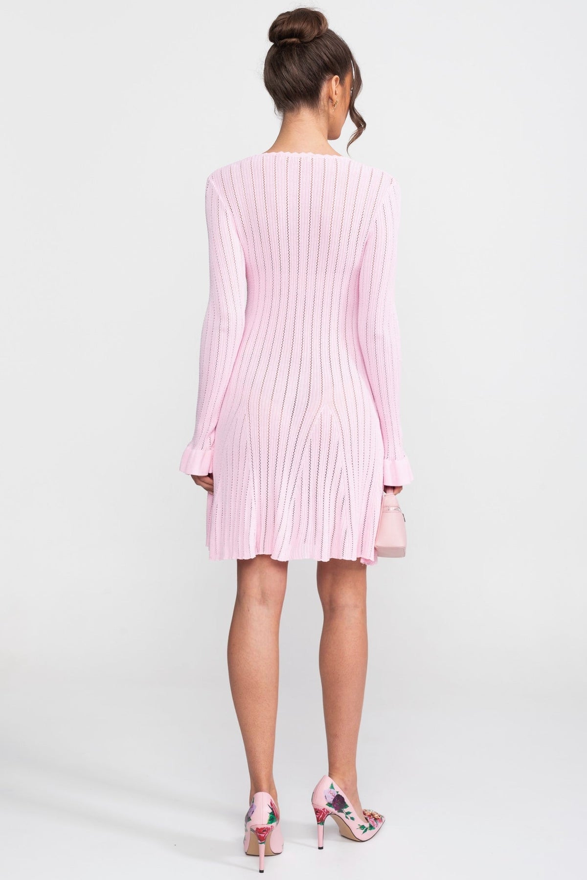 Ribbed Knit Scoop Neck Long Sleeve Ruffle Cuff Pocket Mini Dress 7