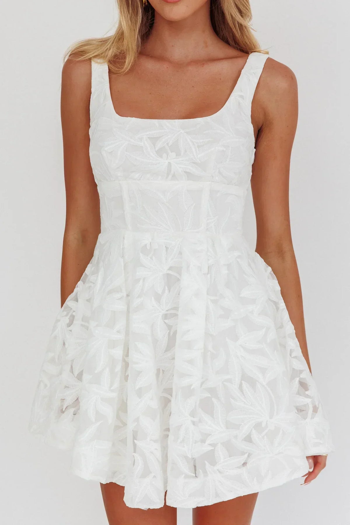 Embroidered Organza Square Neck Fit and Flare Mini Dress 4