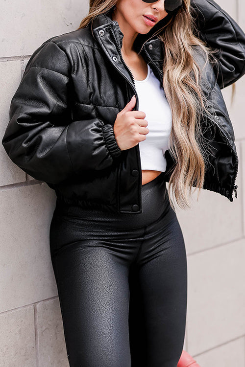 Faux Leather Puffer Jacket