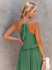 Halter Neck Sleeveless Tiered Ruffle Maxi Dress 18