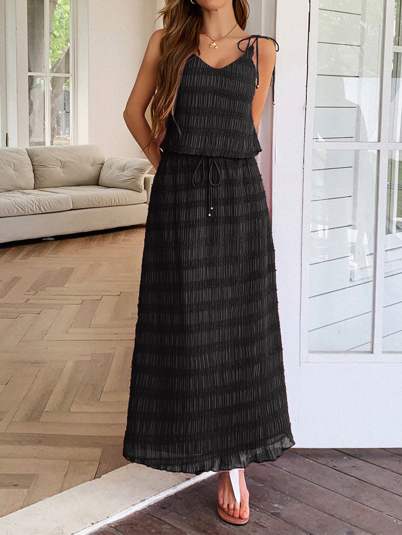 2 Piece Straps Sleeveless Black Wedding Guest Dress