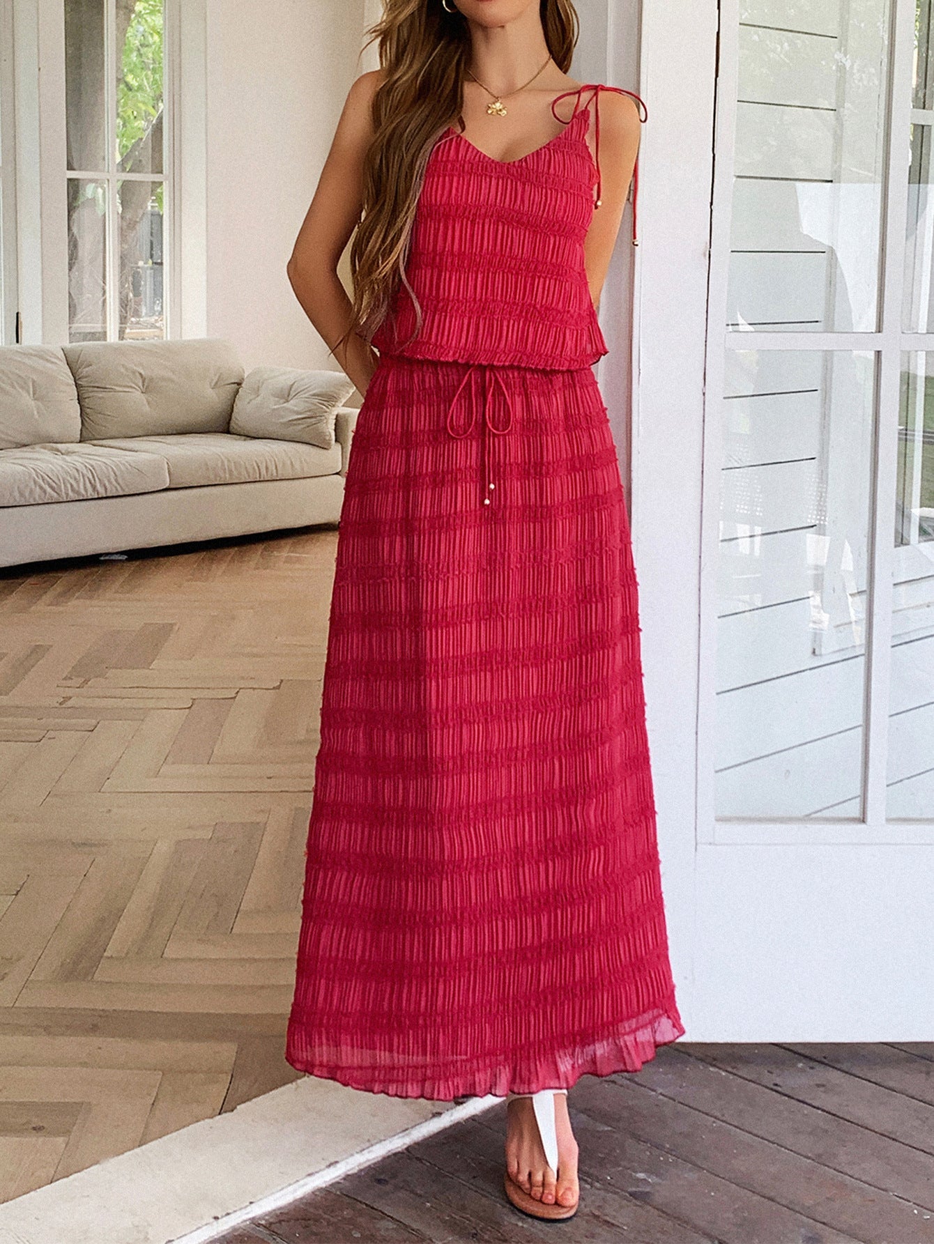 2 Piece Straps Sleeveless Red Wedding Guest Dress