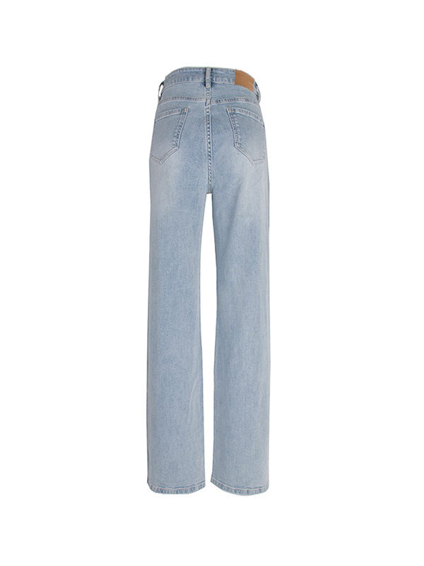 High Waist Slim Straight Leg Full Length Denim Jeans 30