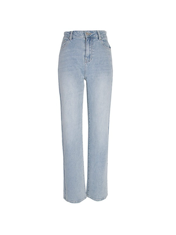 High Waist Slim Straight Leg Full Length Denim Jeans 15