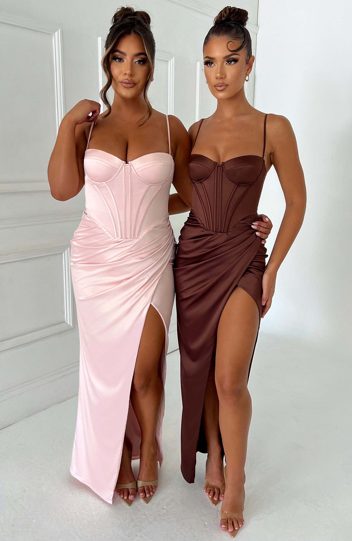 Satin Corset Bustier Cami Strap Wrap High Split Maxi Dress 15