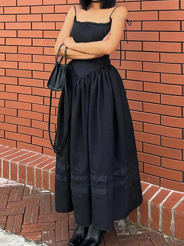 Black Classic Lace Up Corset Maxi Dress