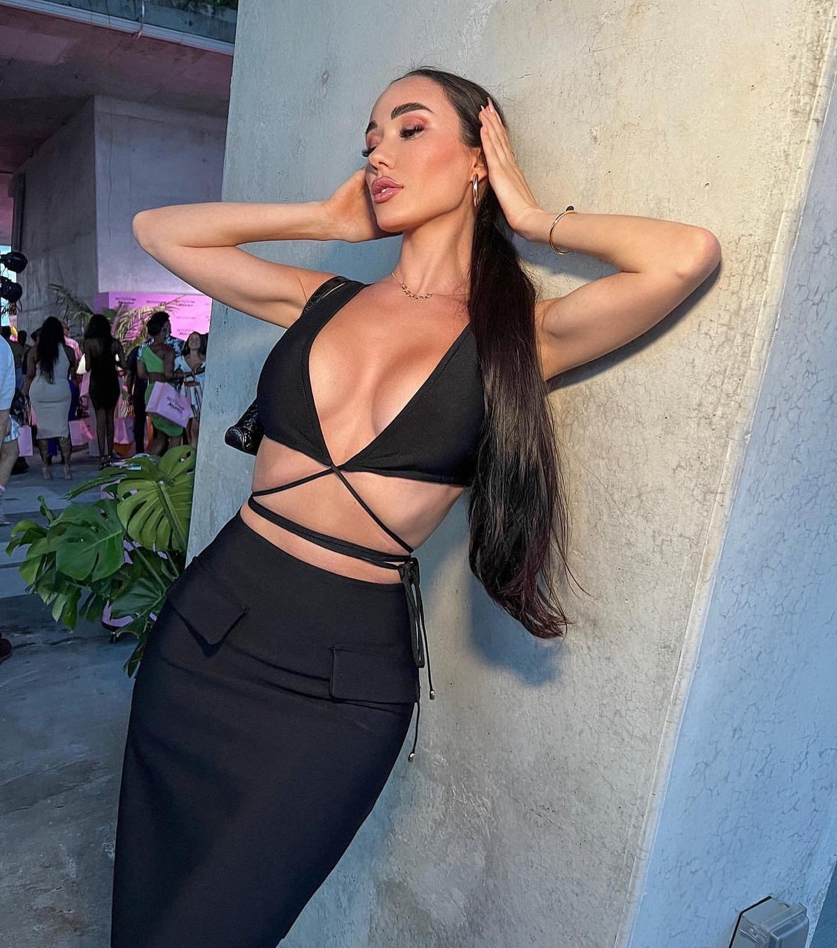 Deep V-Neck Wrap Tie Crop Top and Maxi Skirt Two Piece Set 15