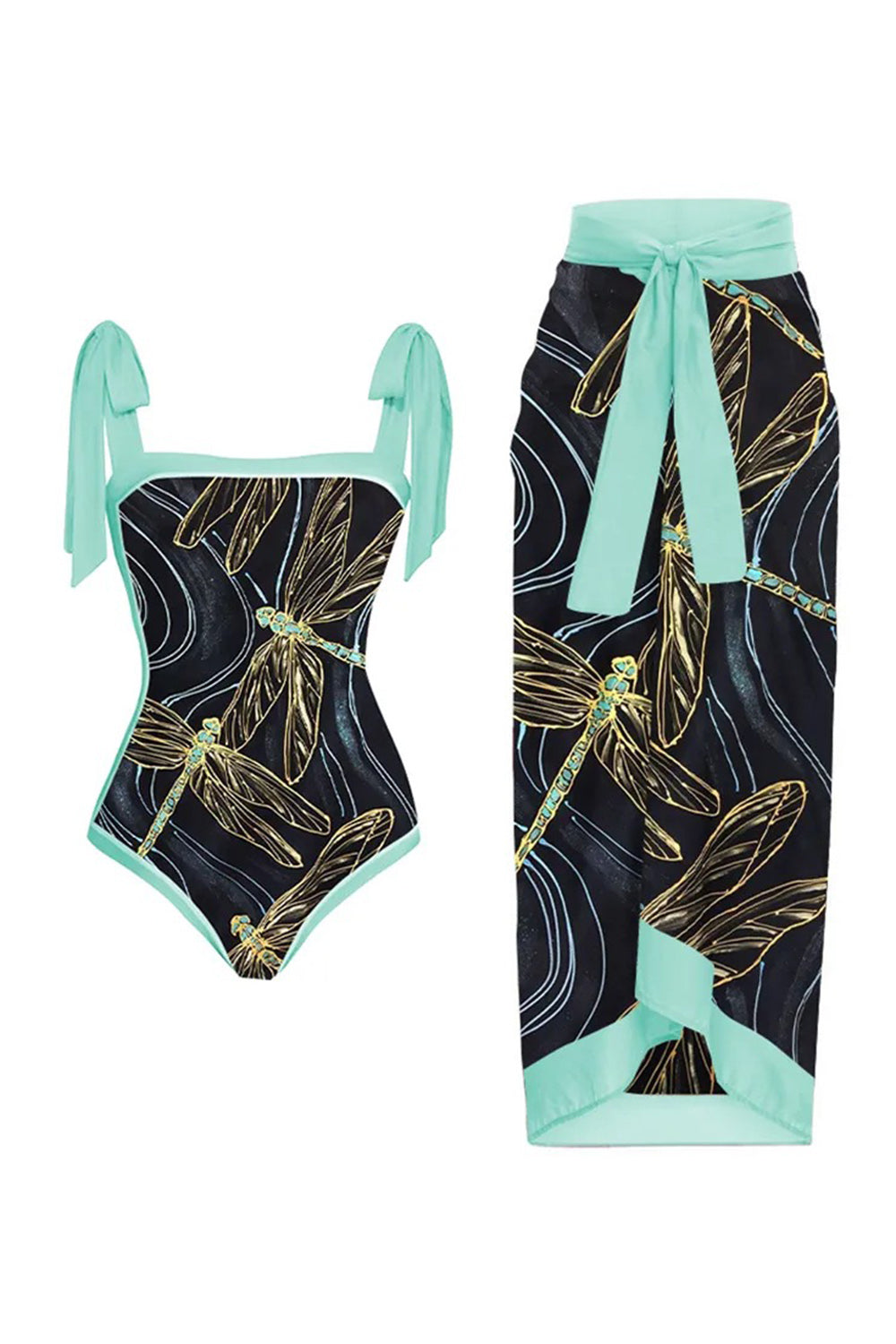 Green Printed One Piece Beach Swimwear