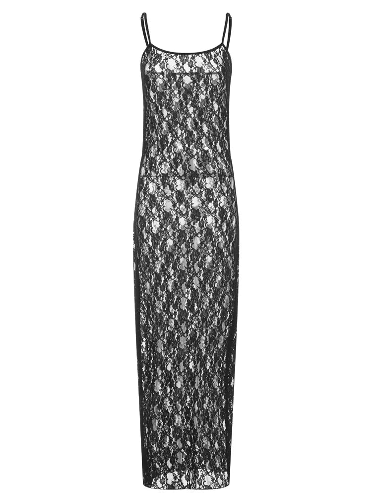 Lace Sheer Mesh Floral Dress