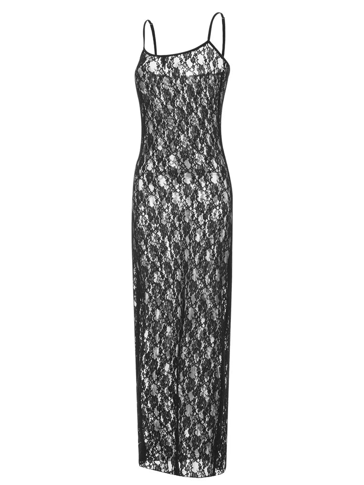Lace Sheer Mesh Floral Dress