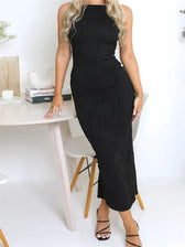 Sexy Women Ruched Sleeveless Slim Solid Summer Party Back Split Clubwear Female Vestido Outfits