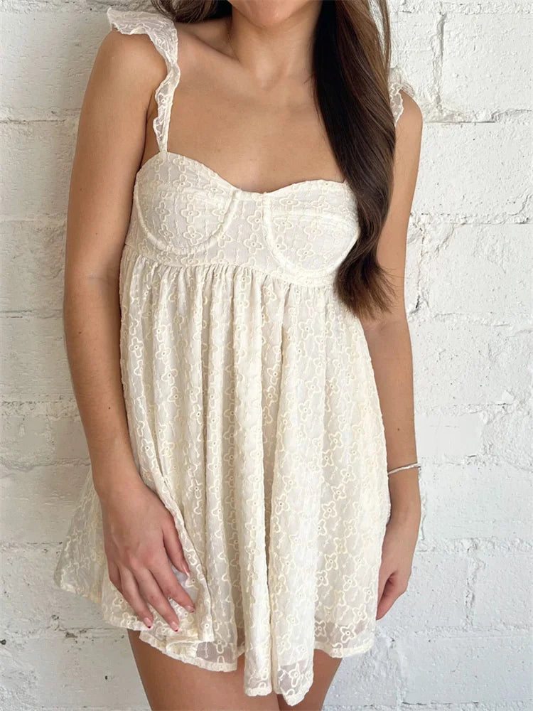 Floral Lace Sweetheart Ruffle Strap A-Line Mini Dress