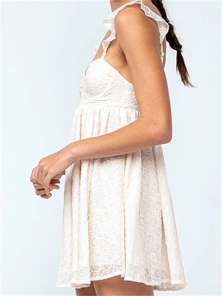 Floral Lace Sweetheart Ruffle Strap A-Line Mini Dress
