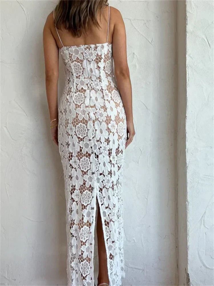 Elegant Lace Flower Hollow Out Sleeveless Maxi Dress 2