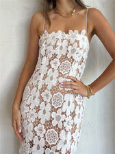 Elegant Lace Flower Hollow Out Sleeveless Maxi Dress 3
