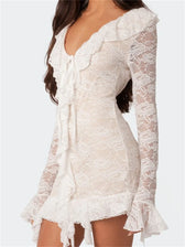 Elegant Lace Mesh Long Sleeve Mini Dresses 2