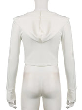 Hooded Ribbed Long Sleeve Deep V Neck Solid Color Slim Fit T-shirts