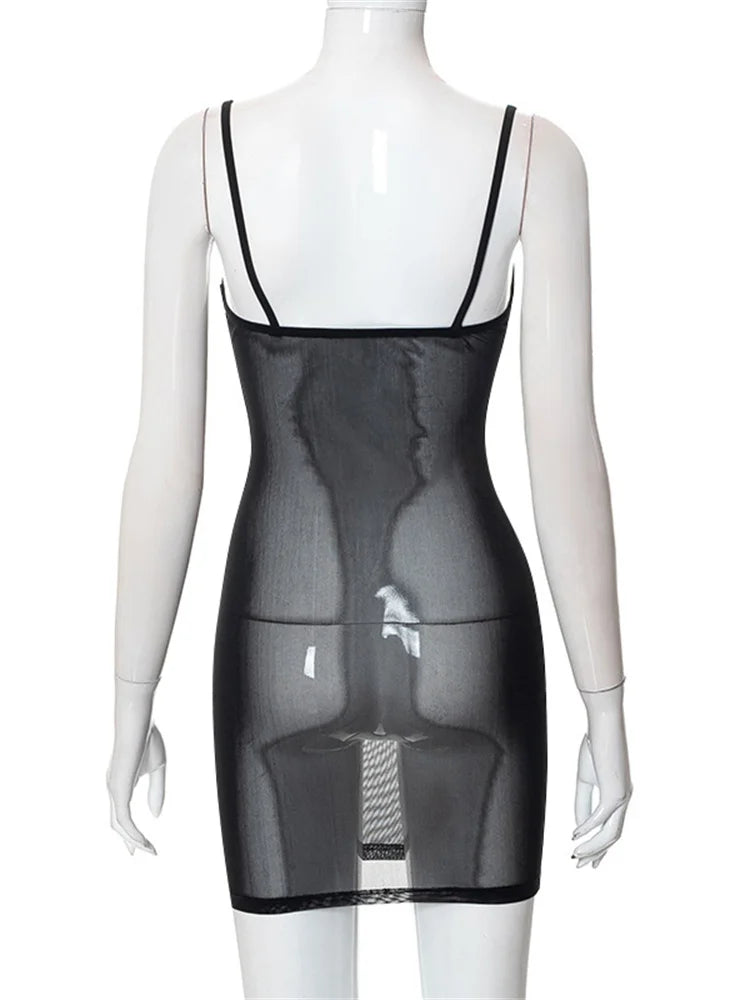 Sheer Mesh Underwire Cup Spaghetti Strap Bodycon Mini Dress 6