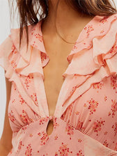 Retro Women Summer Casual Floral Print Ruffles Sleeveless V-Neck Fashion Holiday Beach Vestidos