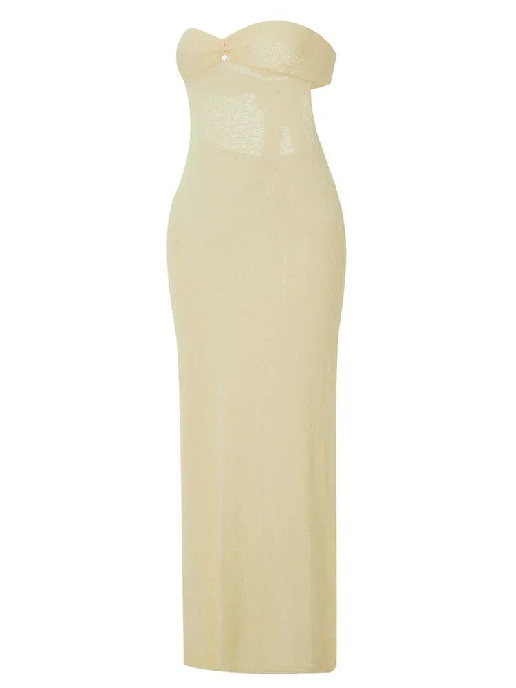 Sexy Women Knitted Tube Strapless Off Shoulder Solid Summer Tie-up Backless Beach Female Vestidos