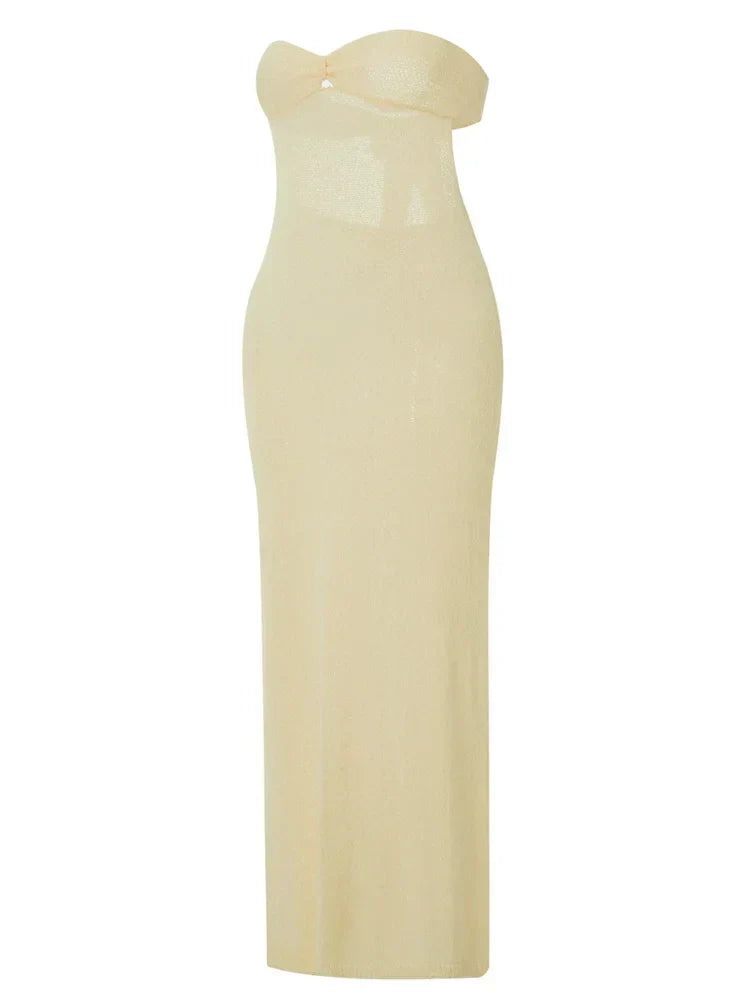 Strapless Sweetheart Neck Keyhole Textured Knit Bodycon Maxi Dress 6
