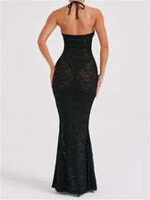 Sexy Women Lace Sexy Mesh See Through Summer Off Shoulder V-neck Halter Black Beach Female Vestidos