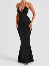 Sexy Women Lace Sexy Mesh See Through Summer Off Shoulder V-neck Halter Black Beach Female Vestidos