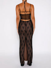Sexy Women Lace Sleeveless Strap Sling Party Club Mesh See Through Hollow Out Slim Fit Vestidos