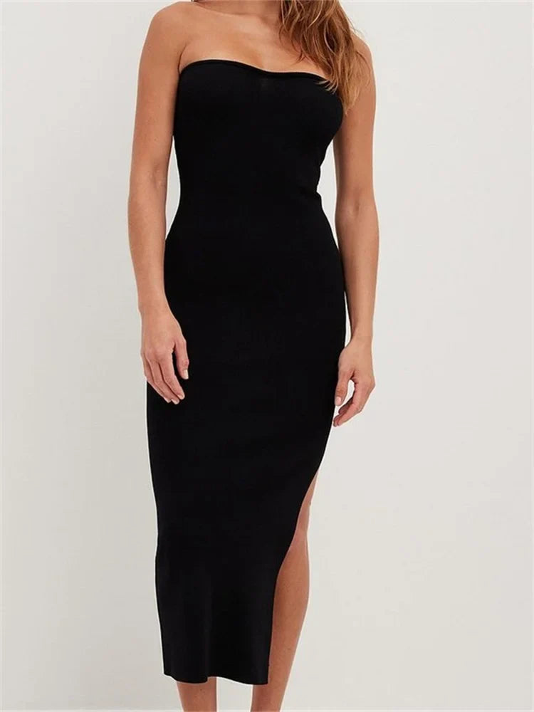 Backless Off-the-Shoulder Midi Dress
