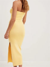 Sexy Women Tube Solid Strapless Off Shoulder Backless Summer Side Split Party Knitted Vestidos
