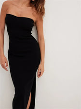 Sexy Women Tube Solid Strapless Off Shoulder Backless Summer Side Split Party Knitted Vestidos