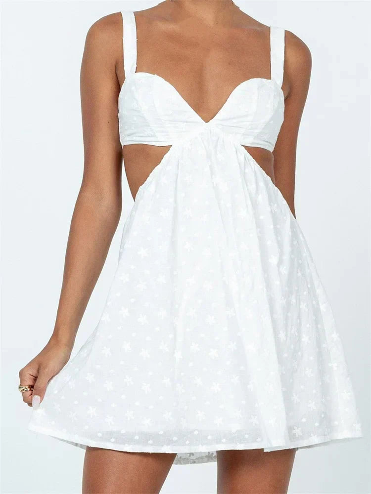 Eyelet Embroidered Sweetheart Neck Cut Out Waist Sleeveless Mini Dress 4