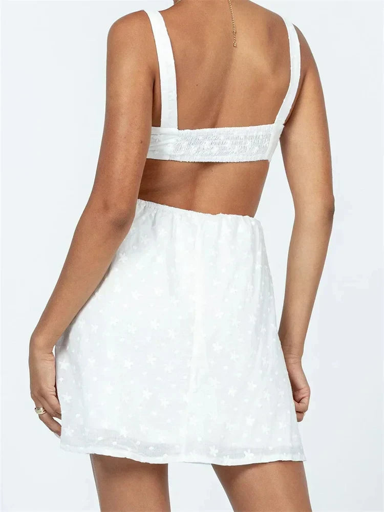 Eyelet Embroidered Sweetheart Neck Cut Out Waist Sleeveless Mini Dress 2