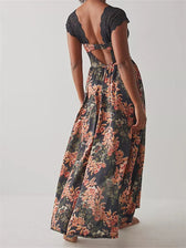 Vintage Washed Backless Lace Floral Dress