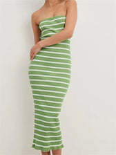 Women Bodycon Striped Strapless Off Shoulder Backless Tube Summer Split Knitted Party Vestidos